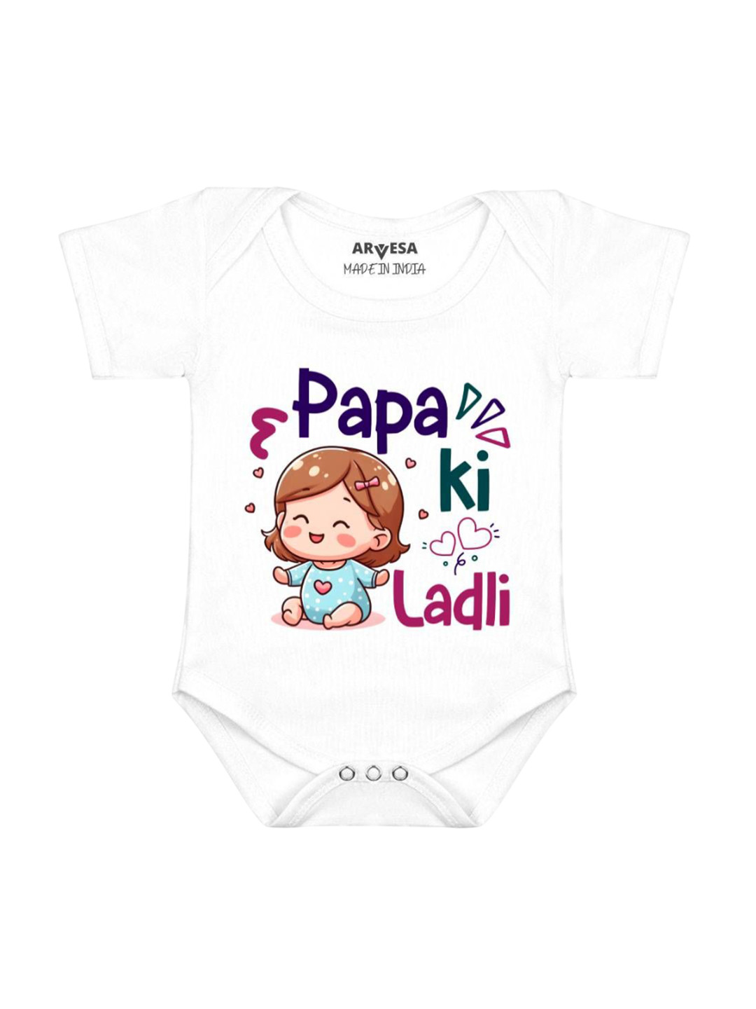 

Arvesa Kids Papa Ki Ladli Printed Round Neck Short Sleeves Romper, White
