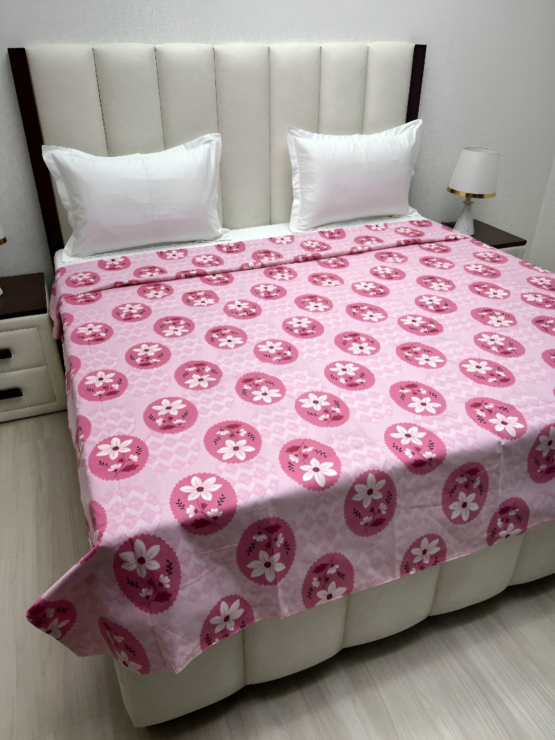 

Pure Decor Pink & White Printed Pure Cotton Double King Size Duvet Cover