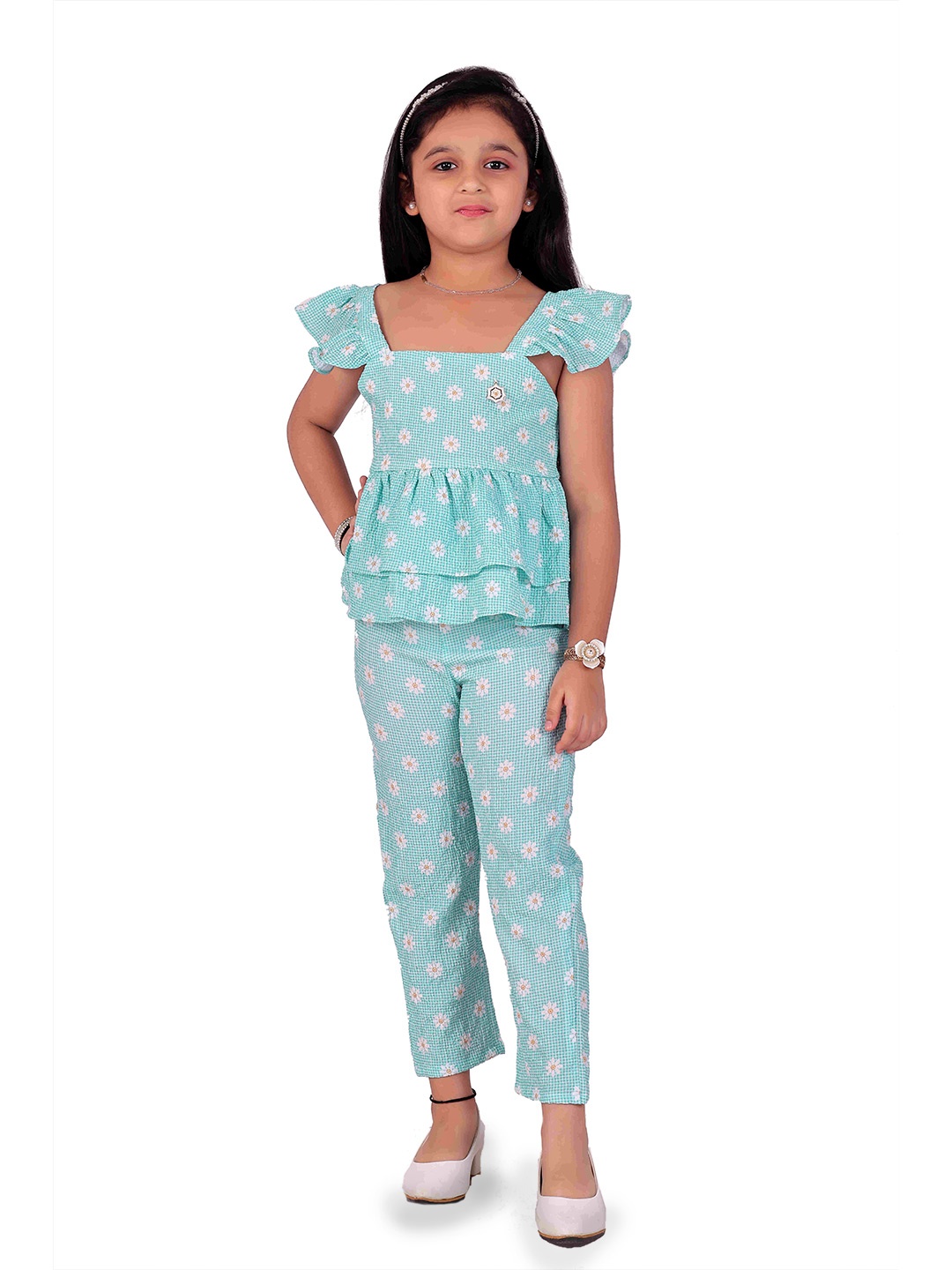 

BAESD Girls Printed Double-Flared Top With Trousers, Blue