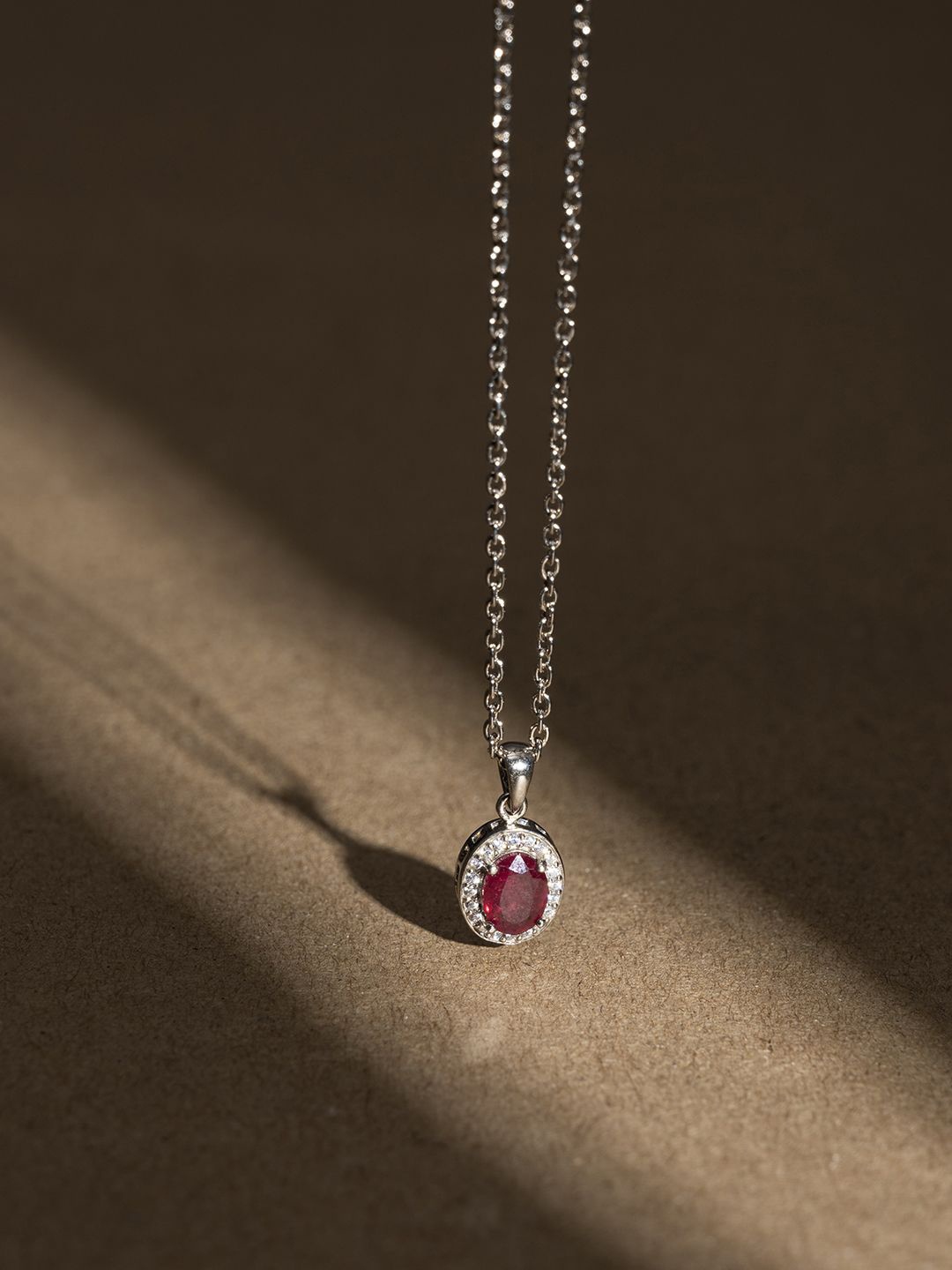 

Stone Story By Shruti 925 Sterling Silver Rhodium-Plated Oval Shaped Pendants With Chains