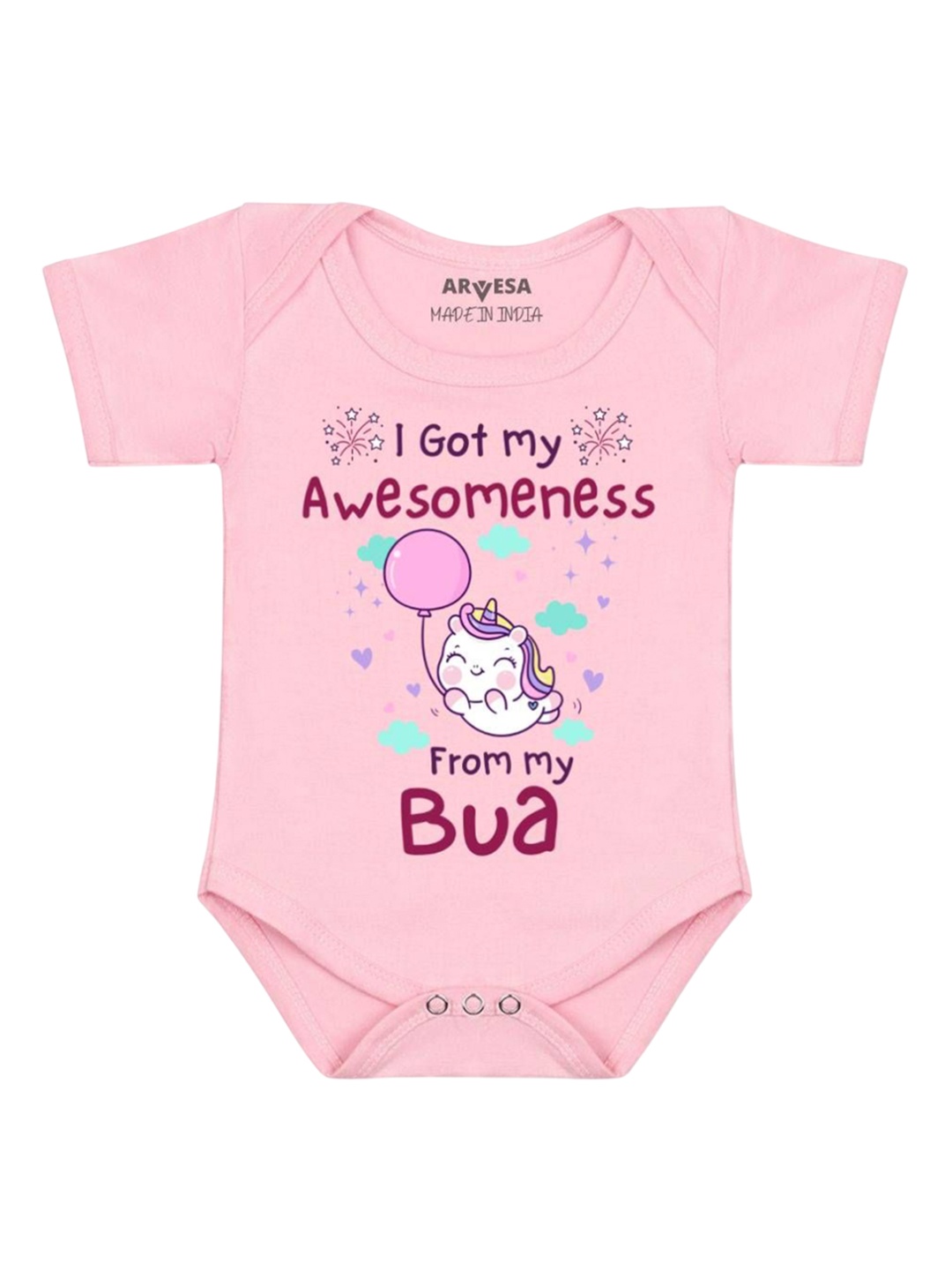 

Arvesa Kids I Got Awesomeness From Bua Printed Romper, Pink