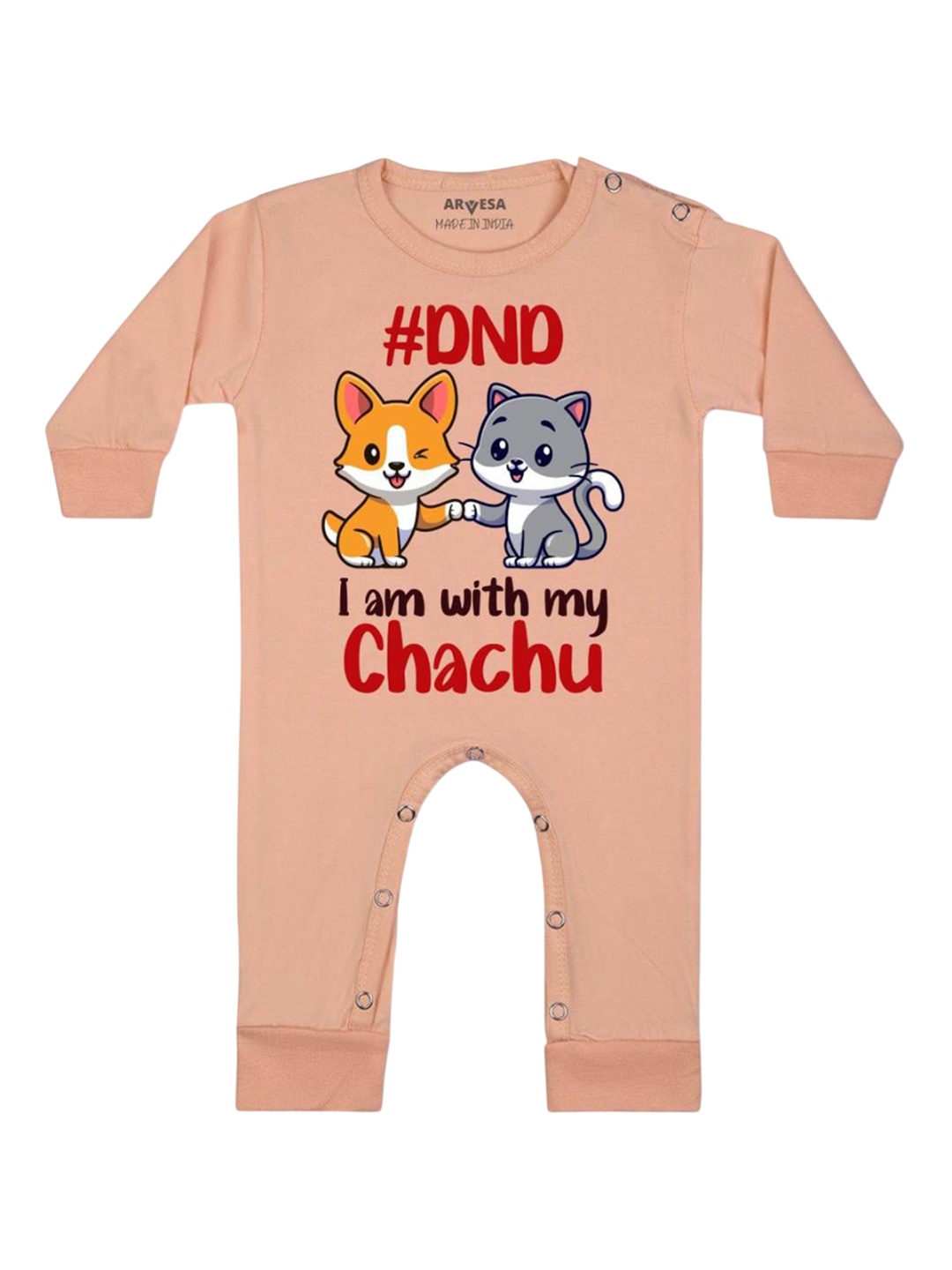 

Arvesa Kids Dnd I Am With My Chachu Printed Baby Romper, Peach