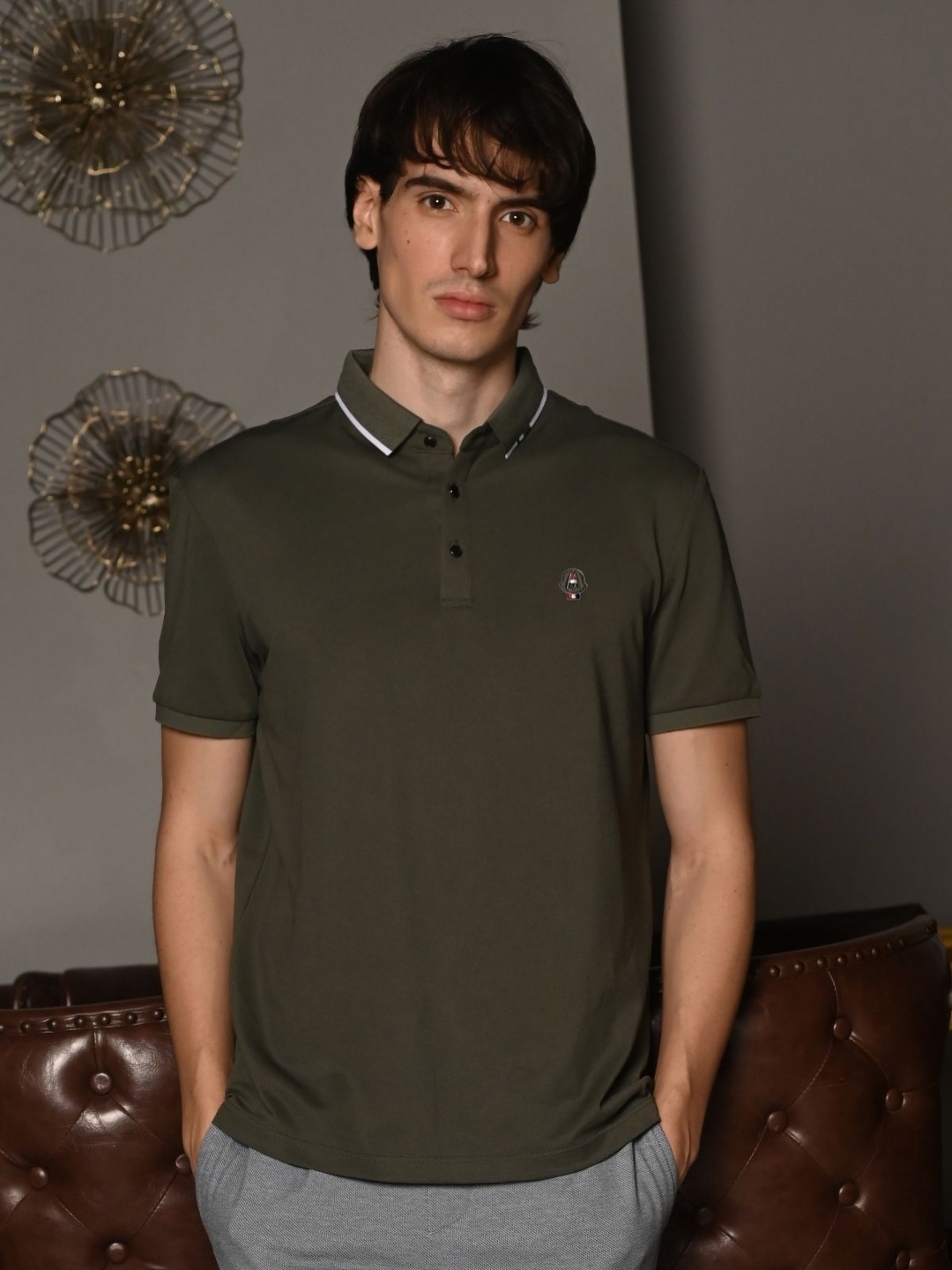 

ODETTE Men Polo Collar T-shirt, Olive