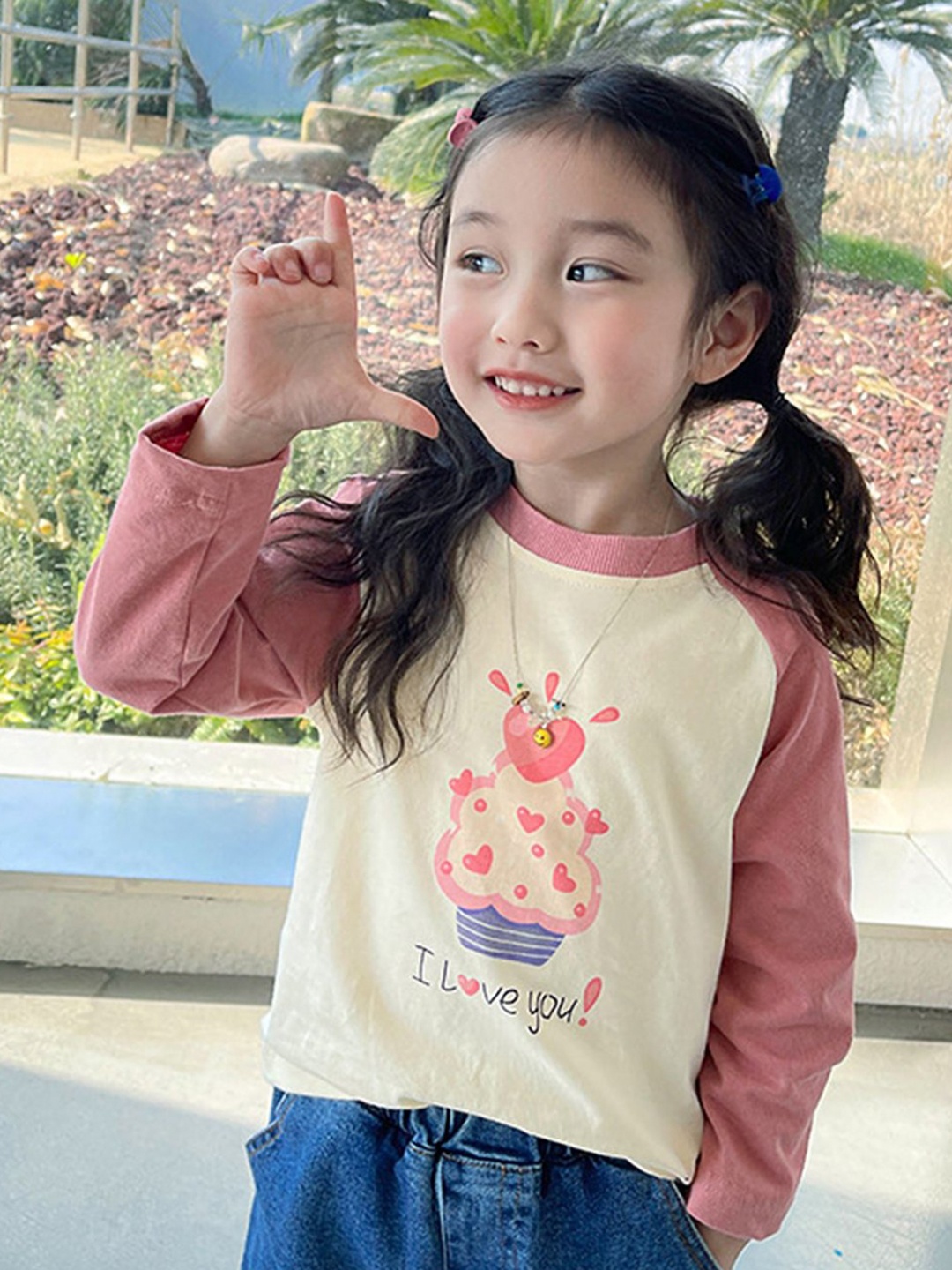 

LULU & SKY Girls Graphic Printed Round Neck Cotton Relaxed Fit T-shirt, Pink