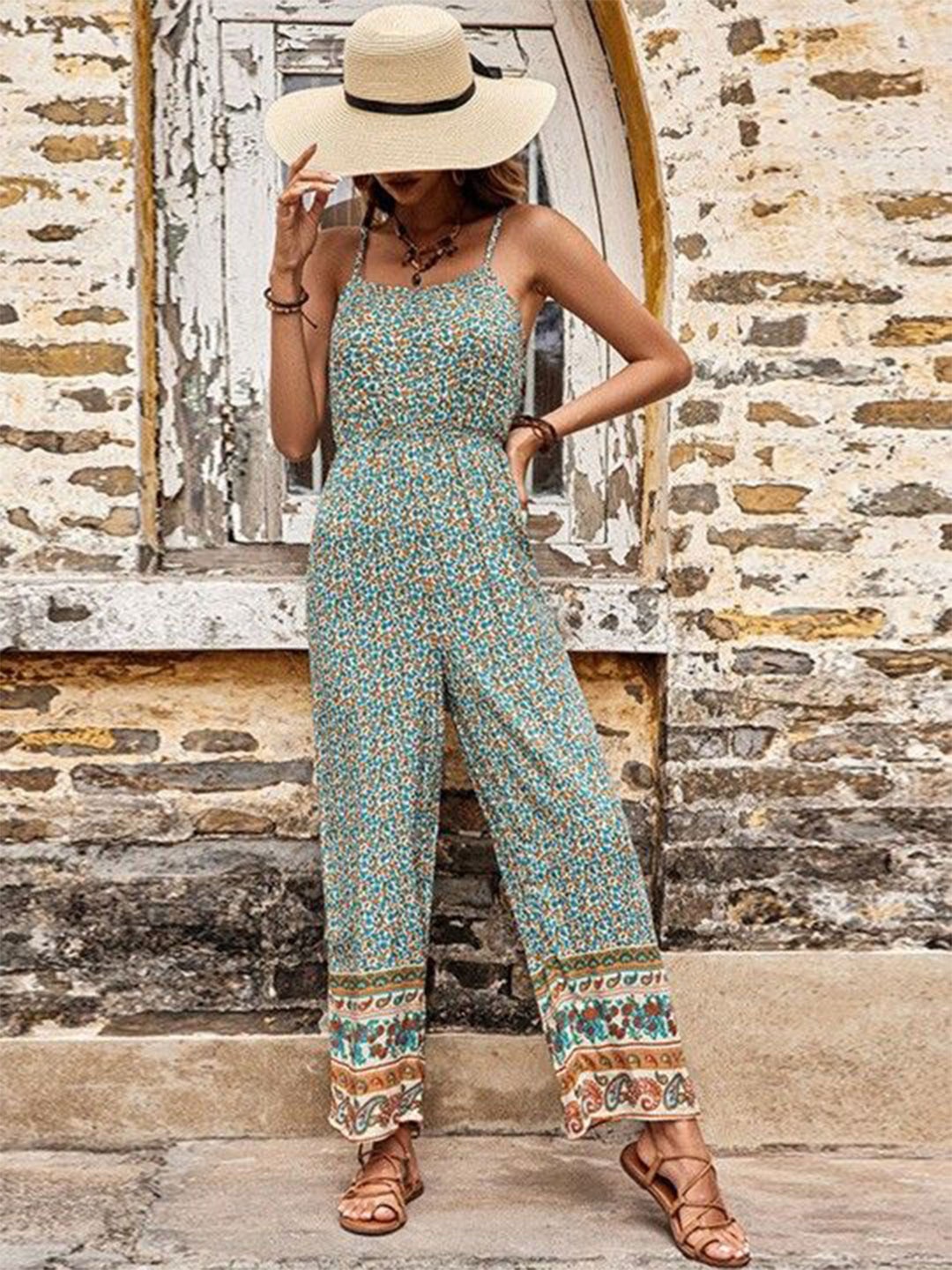 

HERE&NOW Printed Basic Jumpsuit, Blue