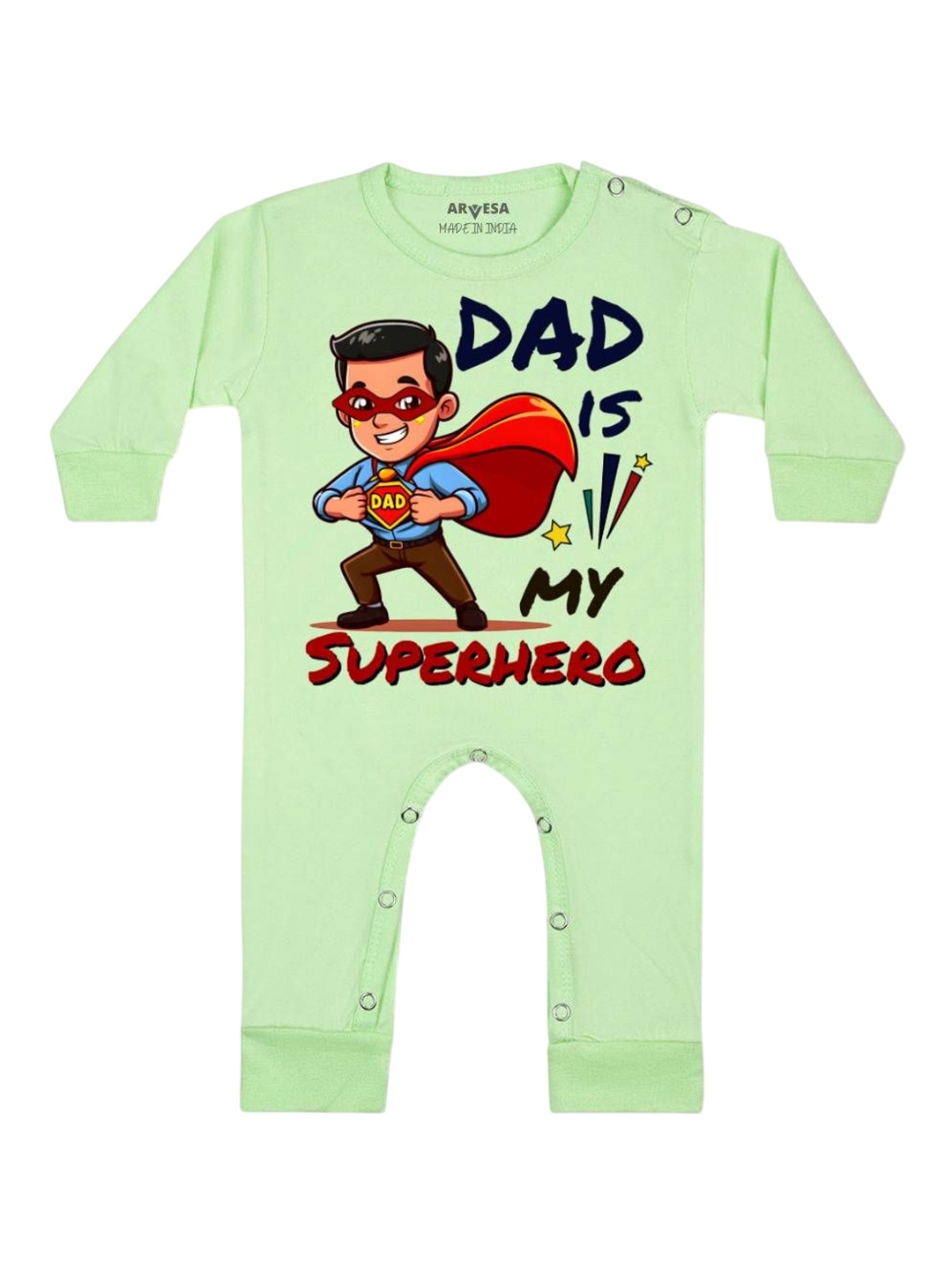 

Arvesa Kids Dad Is My Superhero Printed Baby Romper, Green