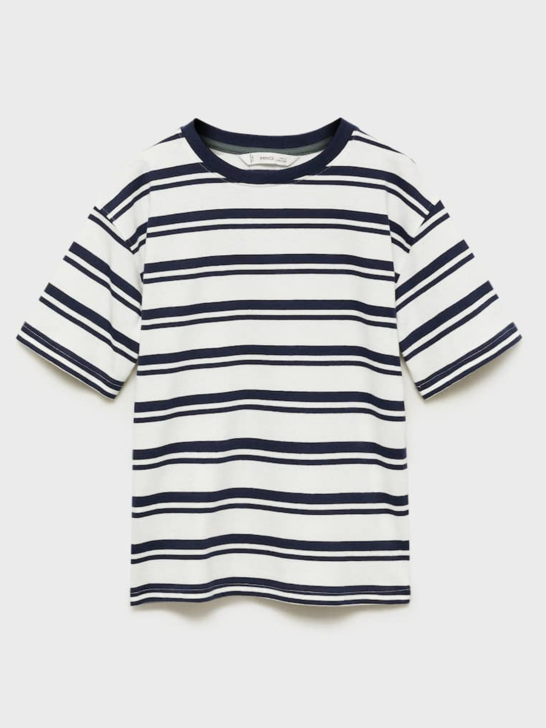 

Mango Kids Boys Striped Drop-Shoulder Sleeves Cotton T-shirt, White