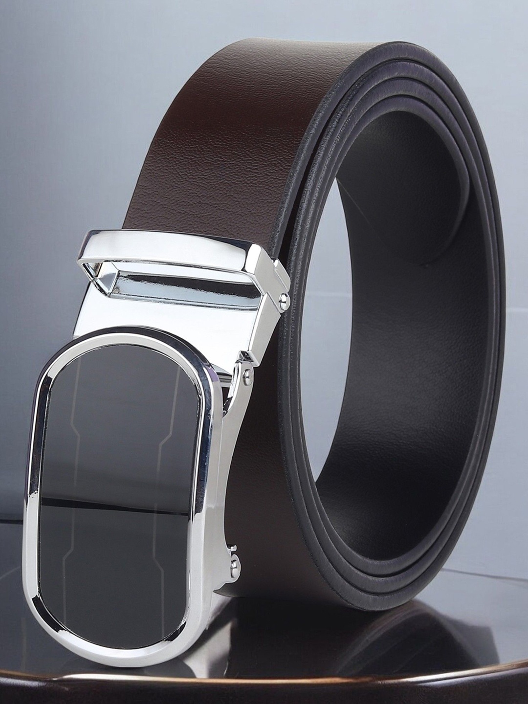 

Metronaut Men Textured Leather Reversible Formal Belt, Black