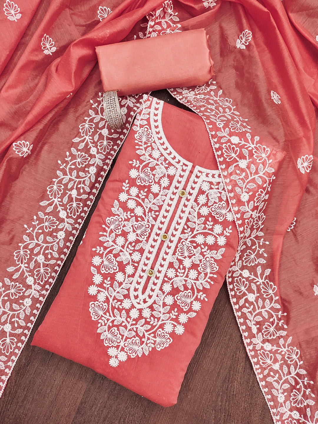 

SAINOOR Embroidered Semi-Stitched Dress Material, Pink