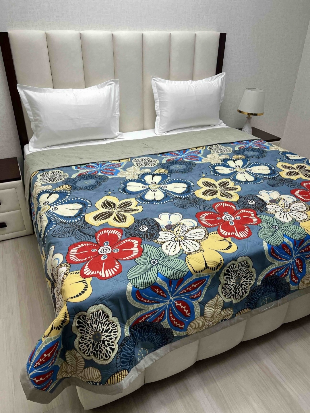 

Pure Decor Blue & Yellow Floral Printed Microfiber AC Room 233 GSM Double Bed Comforter