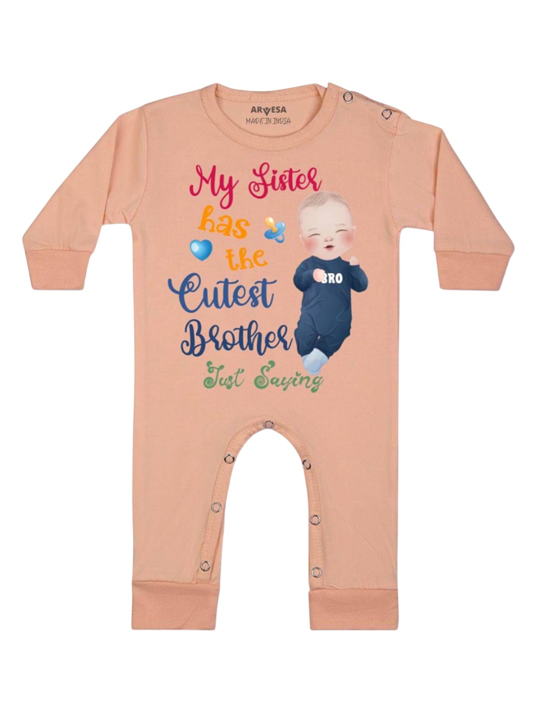 

Arvesa Kids Sister Has The Cutest Brother Printed Baby Romper, Peach