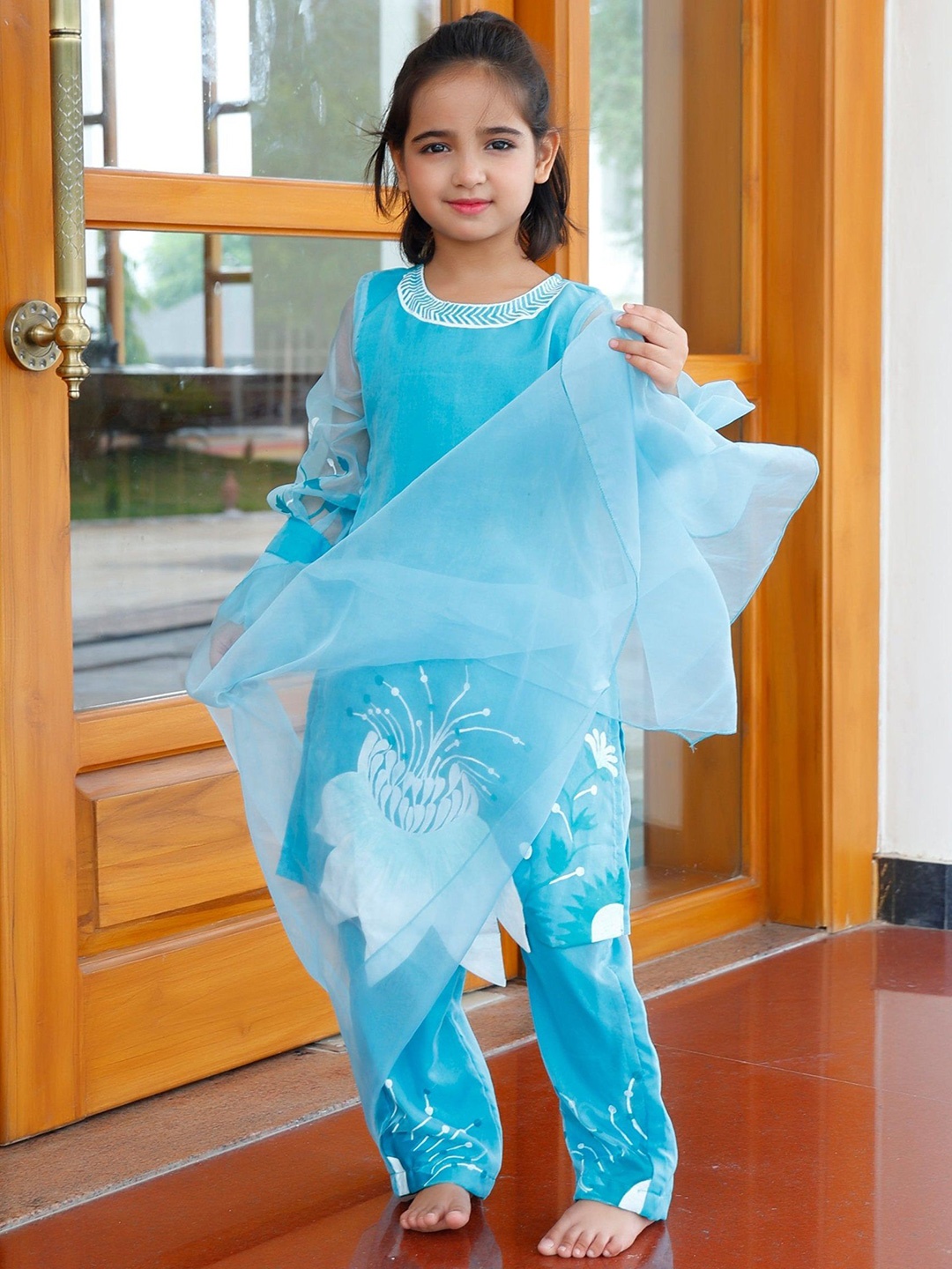 

Thread & Button Girls Aqua Blue Pakistani Suit Set