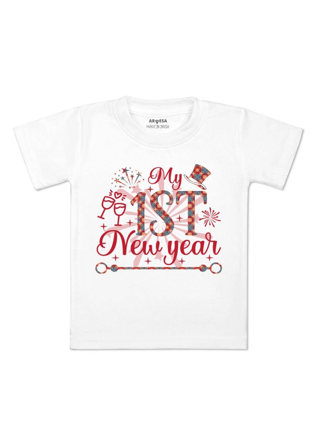 

Arvesa First New Year Printed Kids Unisex T-shirt, White