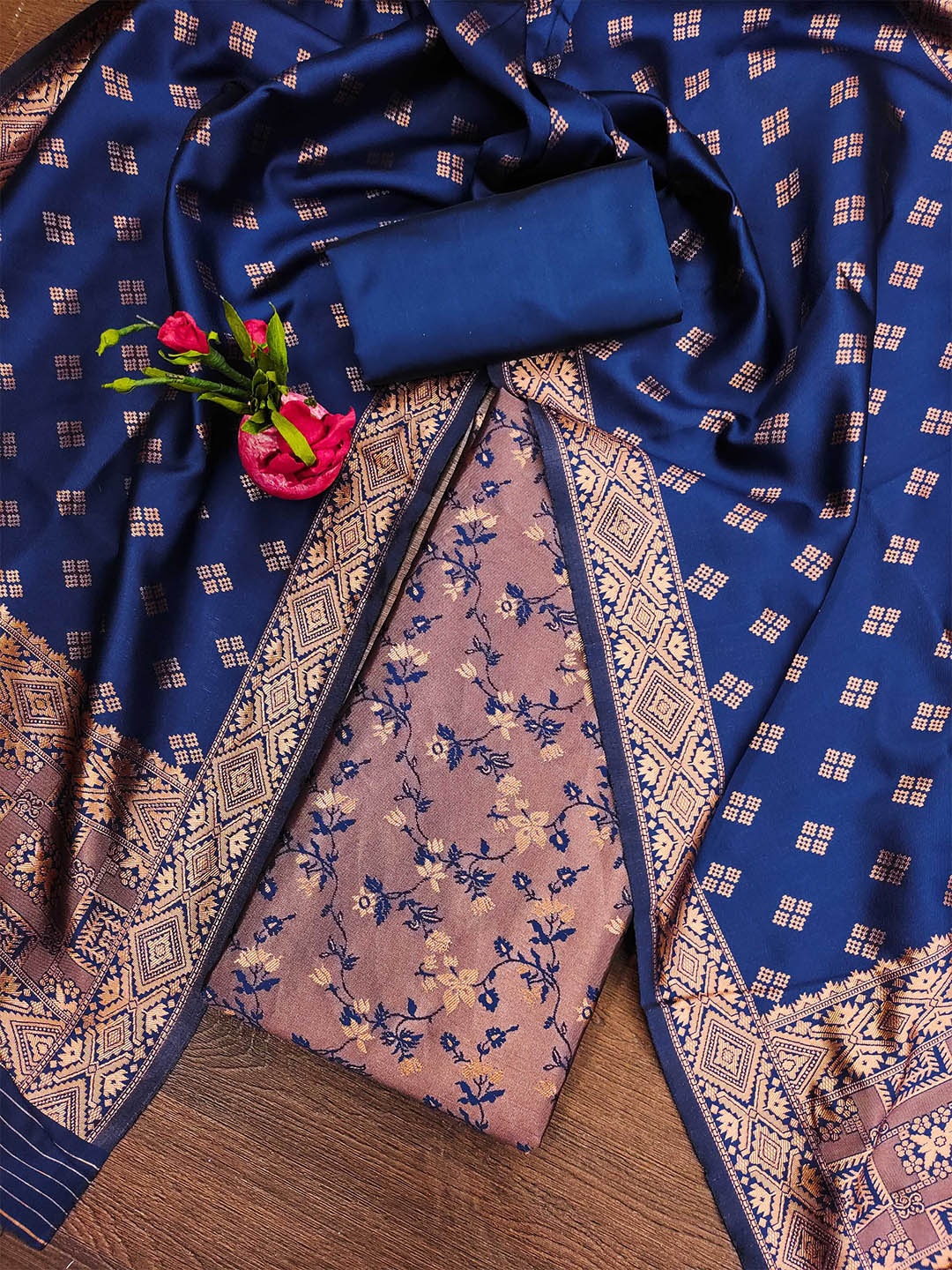 

SAINOOR Unstitched Dress Material, Navy blue