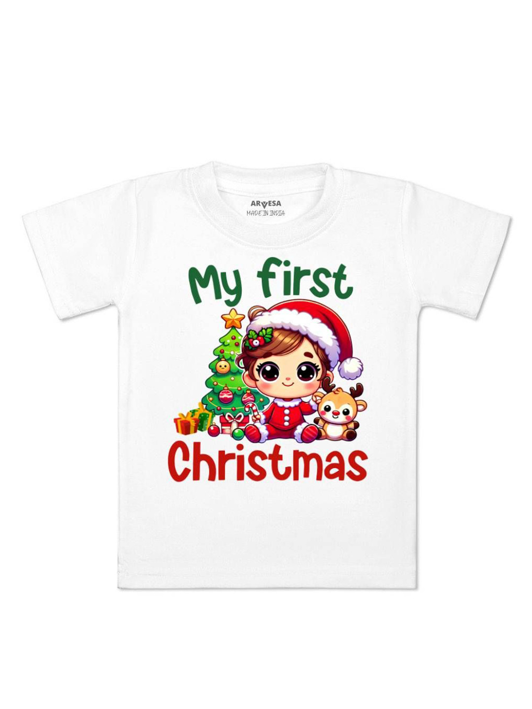 

Arvesa First Christmas Printed Kids Unisex T-shirt, White