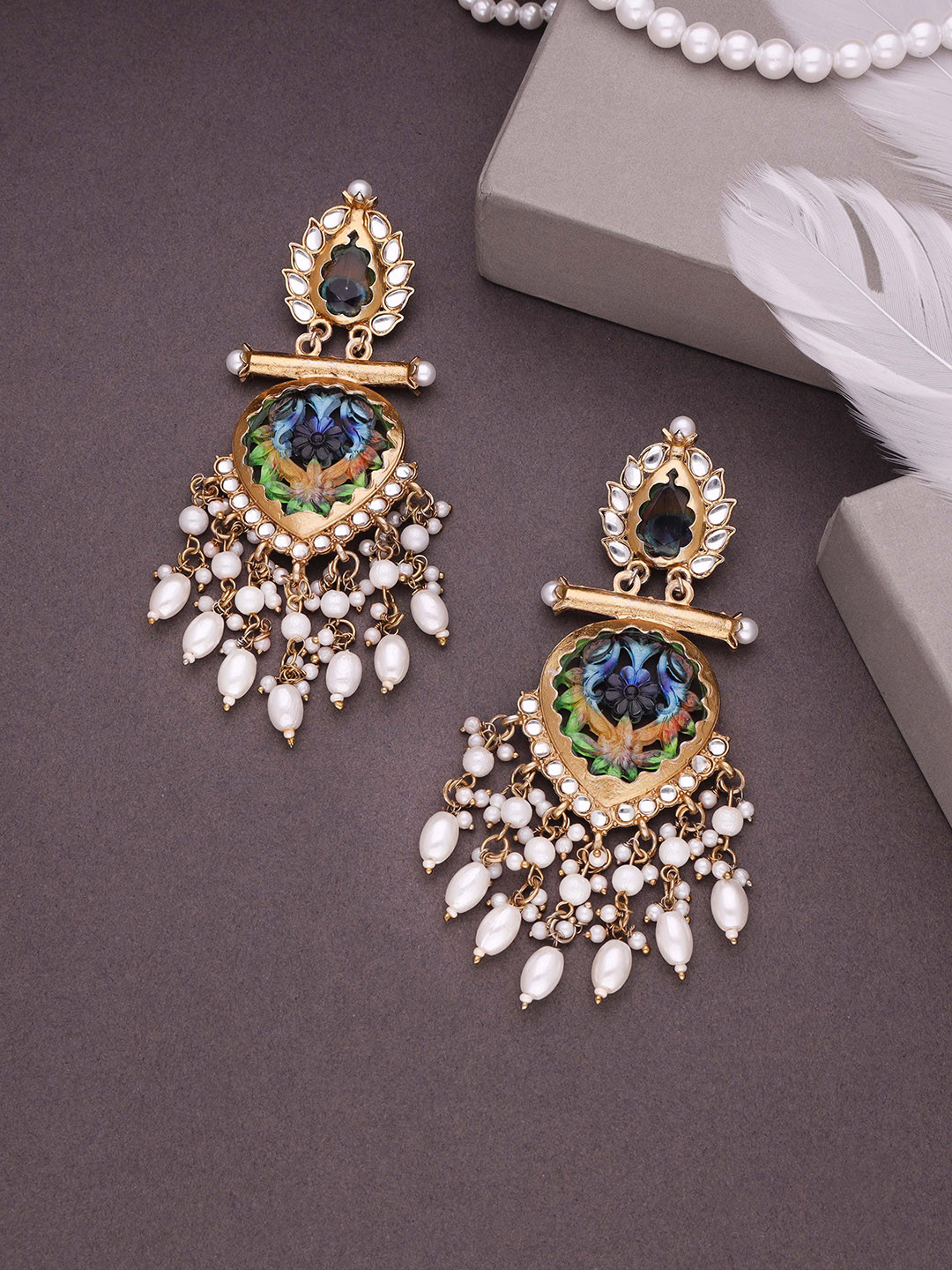 

Lyriss Gold Plated Artificial Beads Contemporary Drop Earrings