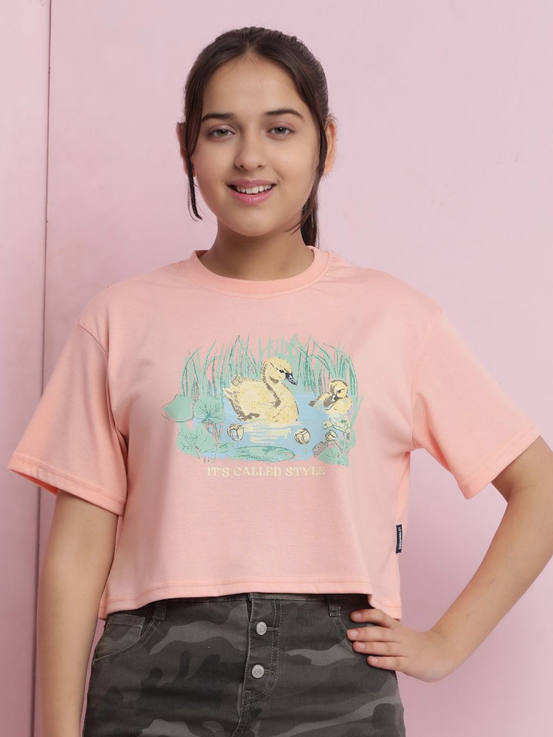 

Lil Tomatoes Print Cotton Crop Top, Peach