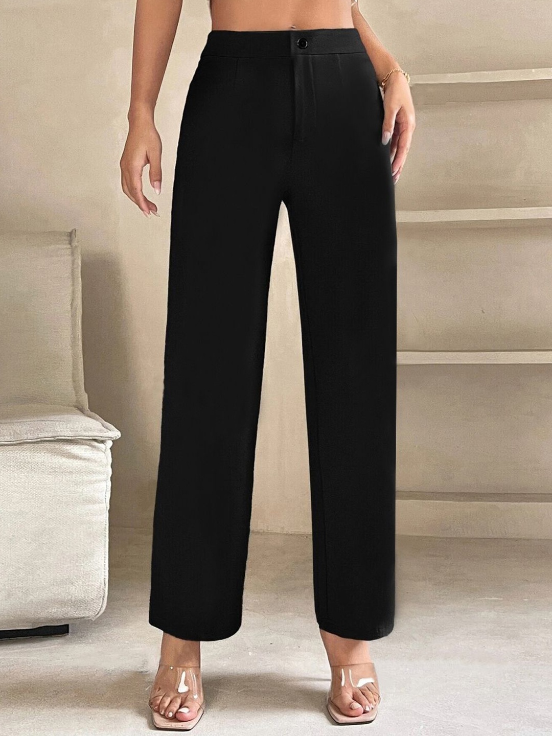 

KERI PERRY Women Relaxed Straight Leg High-Rise Trousers, Black