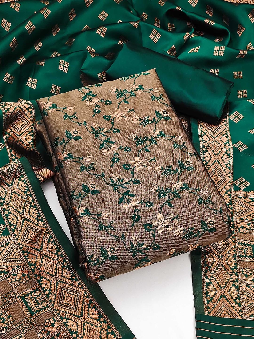 

SAINOOR Floral Printed Unstitched Dress Material, Olive