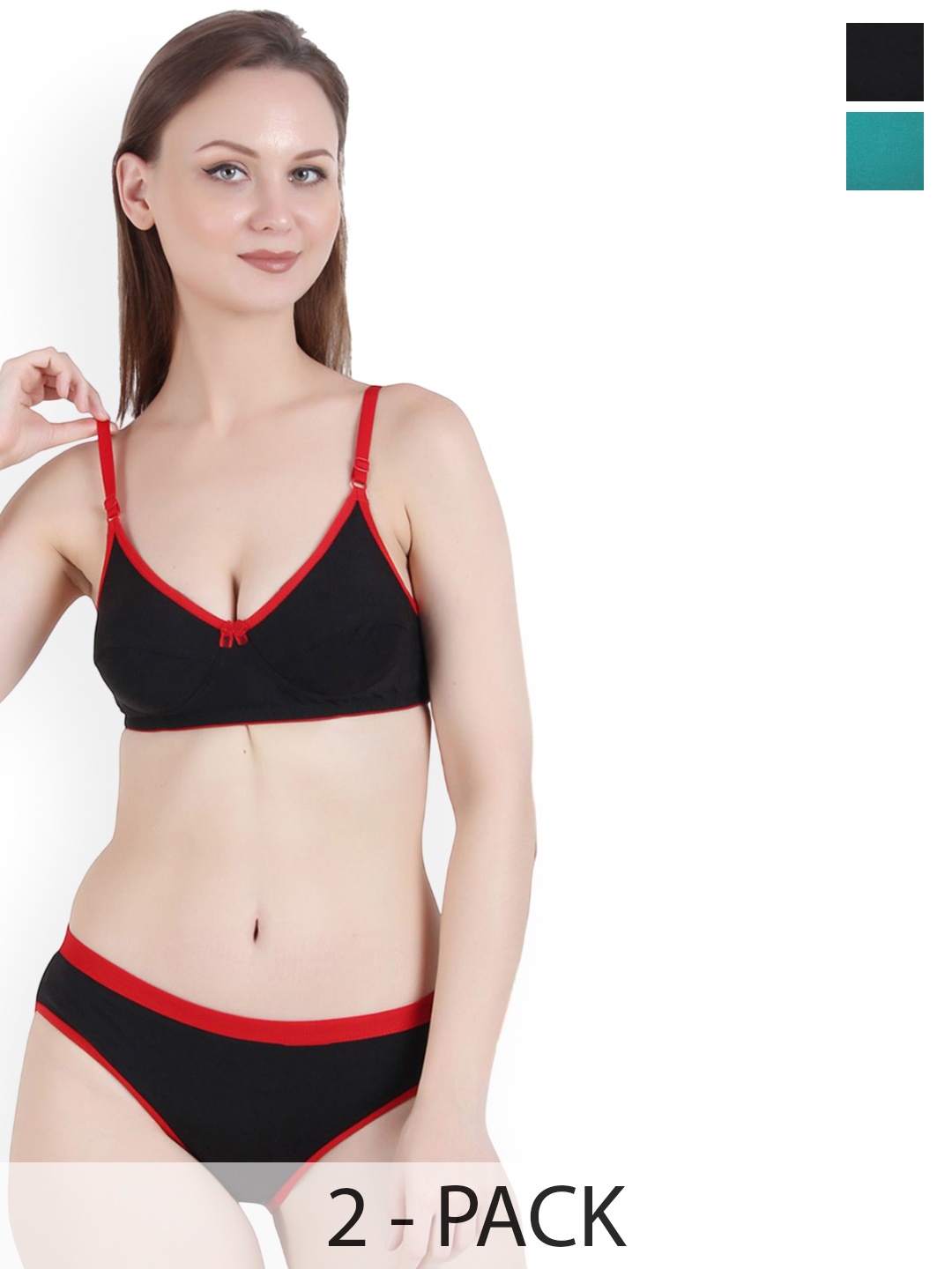 

Fihana Pack Of 2 Cotton Non Padded Lingerie Set PSH-777-BLK-GRN-30B-Green