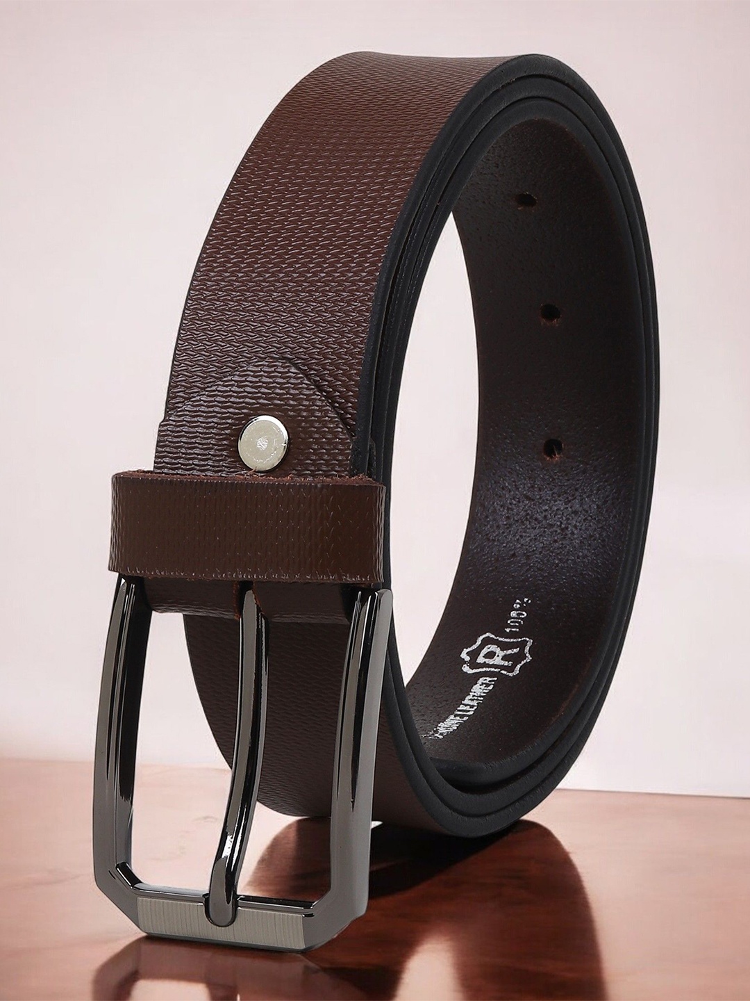 

Metronaut Men Textured Leather Formal Belt, Brown
