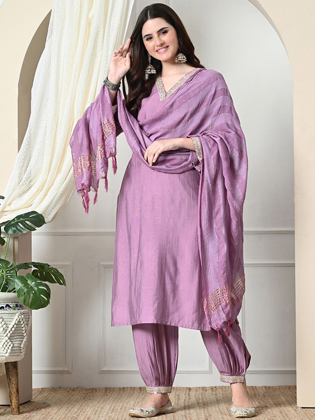 

KALINI Women Embroidered Regular Kurta with Salwar & With Dupatta, Lavender
