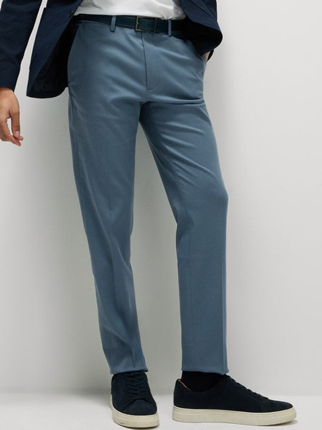 

Marks & Spencer Men Slim Fit High-Rise Trousers, Blue