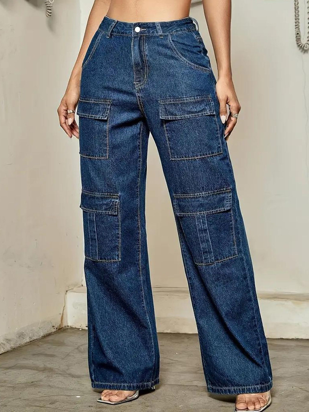 

DressBerry Women Comfort Wide Leg High-Rise Light Fade Acid Wash Stretchable Jeans, Blue
