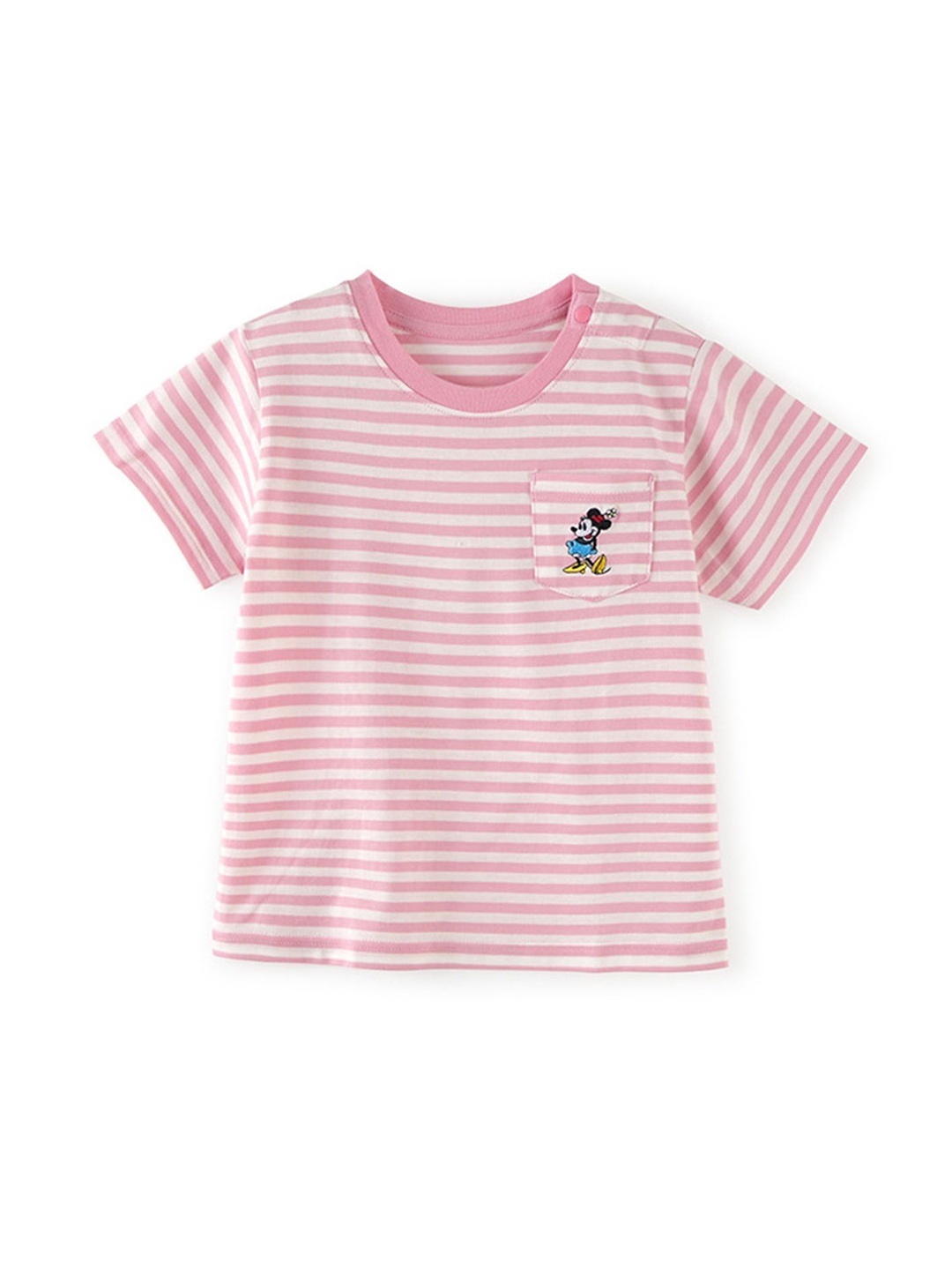 

LULU & SKY Girls Striped Round Neck Cotton T-shirt, Pink