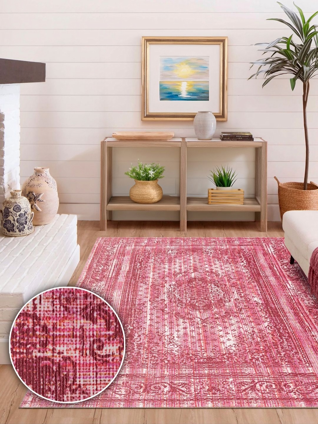 

Kaleen India Navy Blue Vintage Traditional Printed Anti-Skid Washable Carpet, Pink