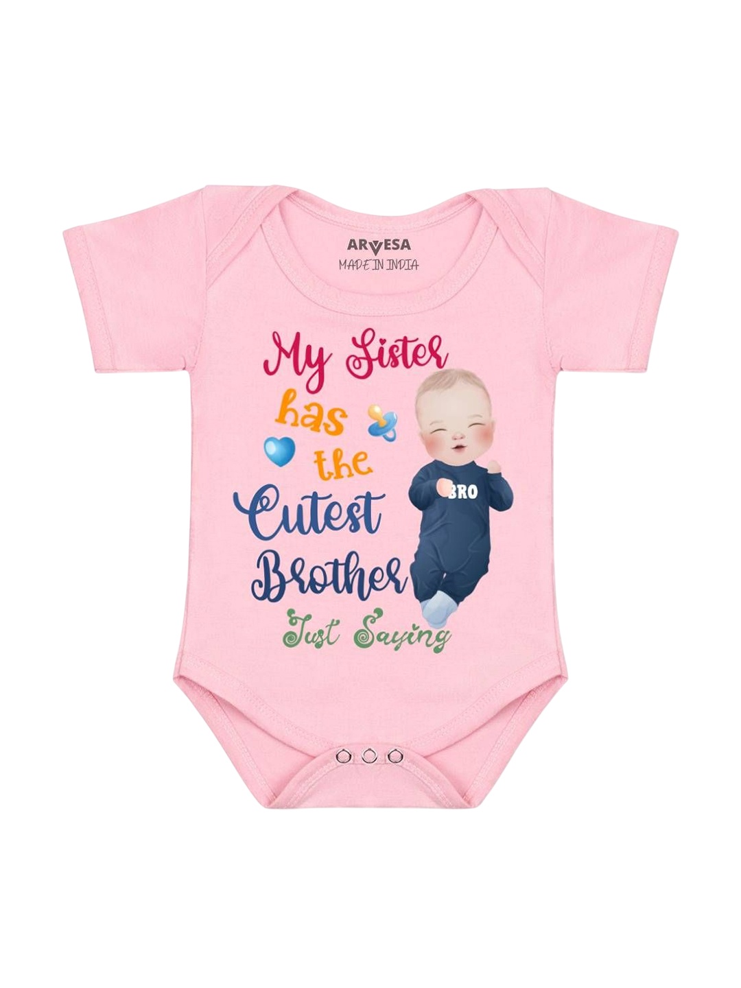 

Arvesa Kids Sister Has The Cutest Brother Printed Romper, Pink