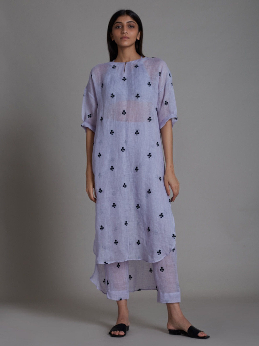 

MATI Floral Print Linen A-Line Midi Dress, Lavender