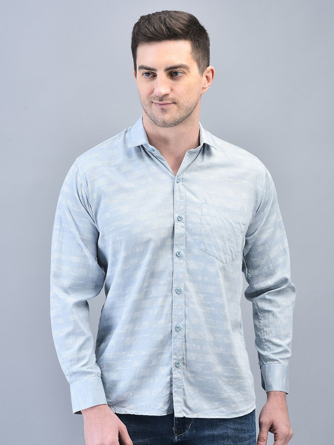 

CODE OF HONOUR Men Comfort Opaque Striped Casual Shirt, Blue
