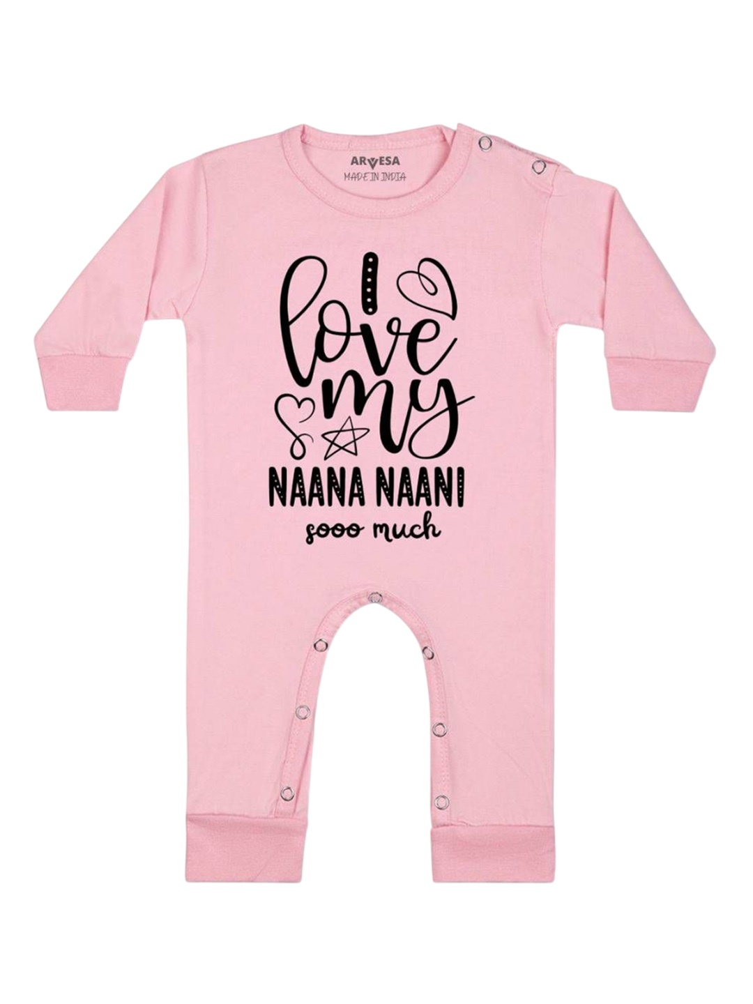 

Arvesa Kids I Love My Nana Nani So Much Printed Baby Romper, Pink