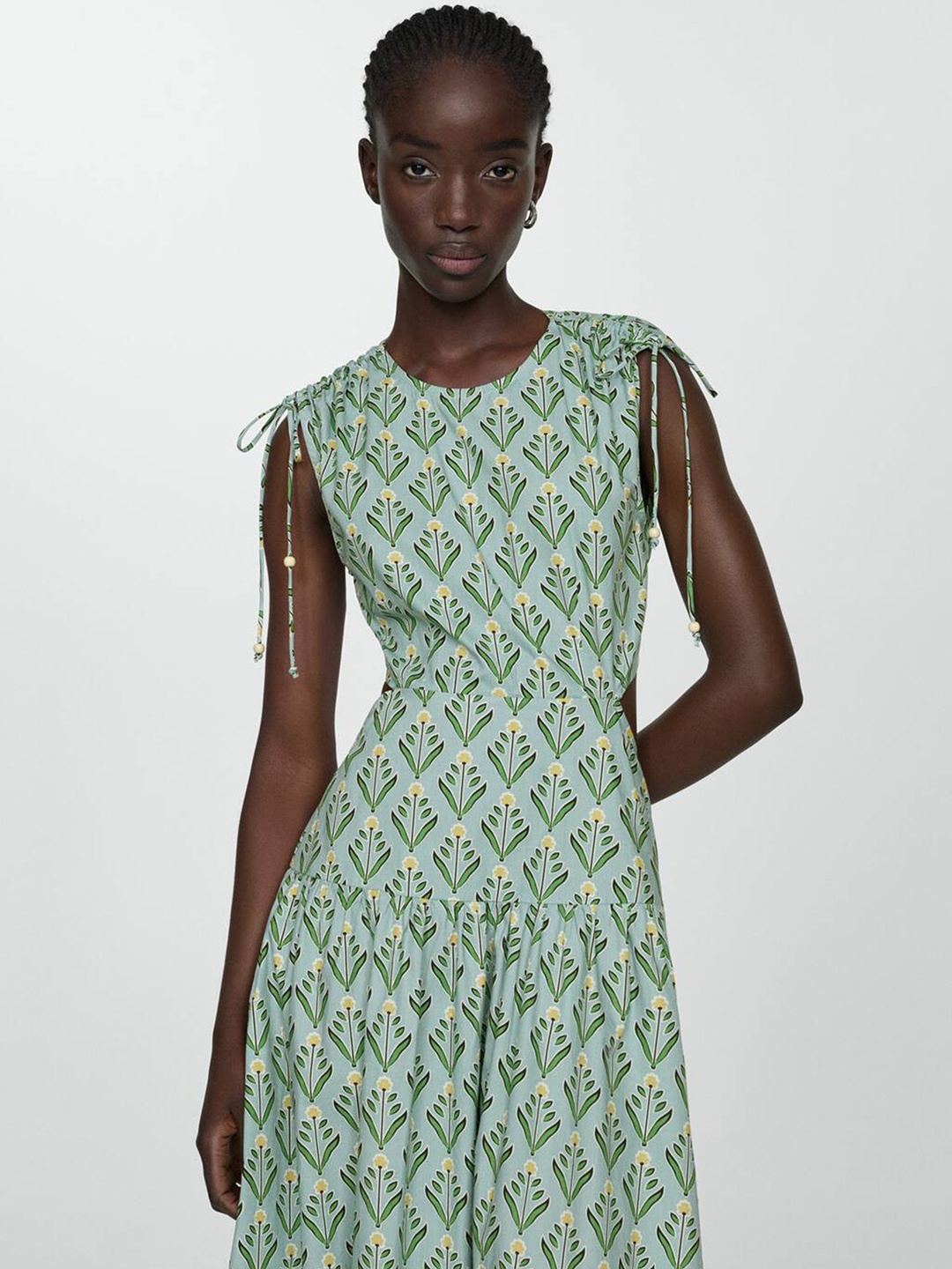 

MANGO Floral Print Drop-Waist Midi Dress, Blue