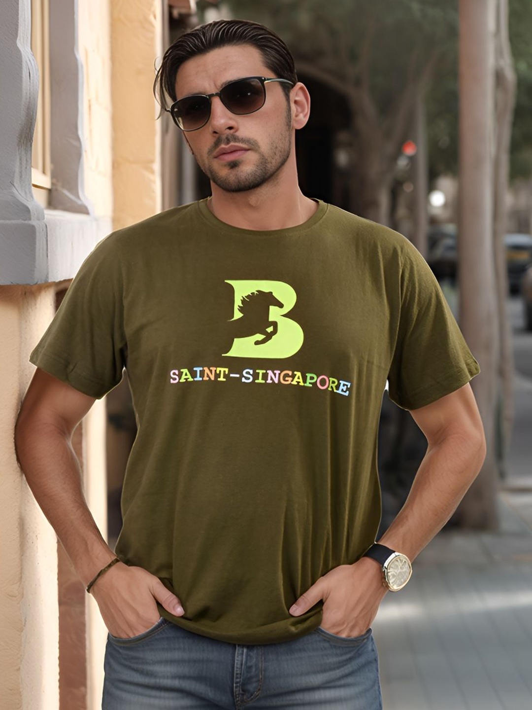 

Bucciato Private Limited Men Typography Printed Applique T-shirt, Green