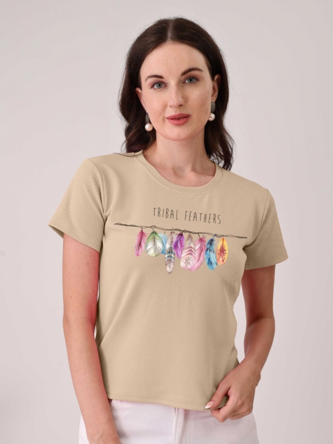 

Moda Rapido Women Graphic Printed Round Neck Cotton T-shirt, Cream