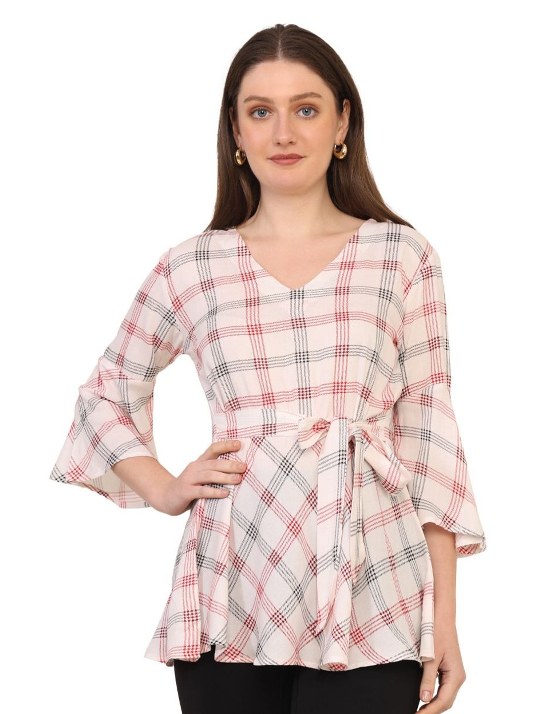 

JC JUMMY COUTURE Bell Sleeve Cotton Cinched Waist Top, White