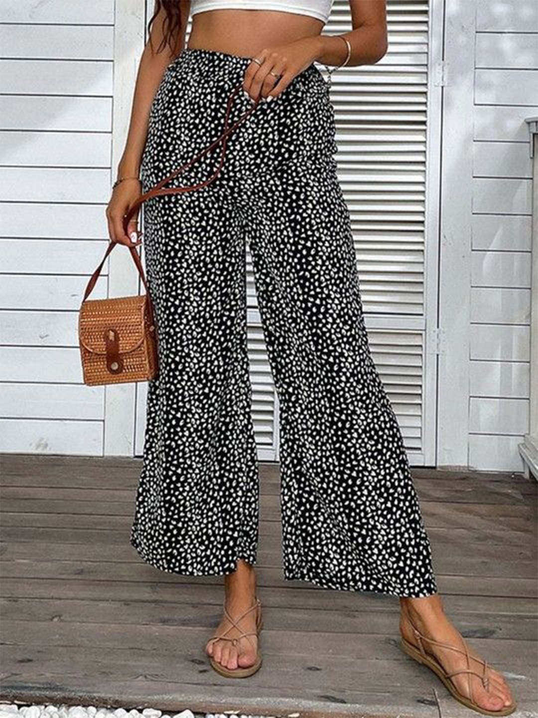 

HERE&NOW Women Animal Printed Flared Palazzos, Black