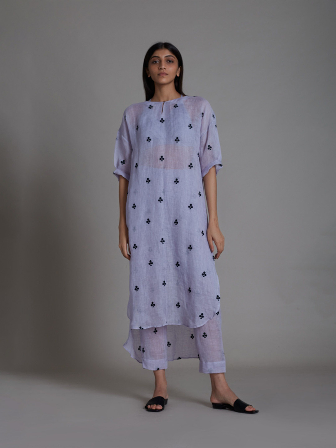 

MATI Floral Print Linen A-Line Midi Dress, Lavender