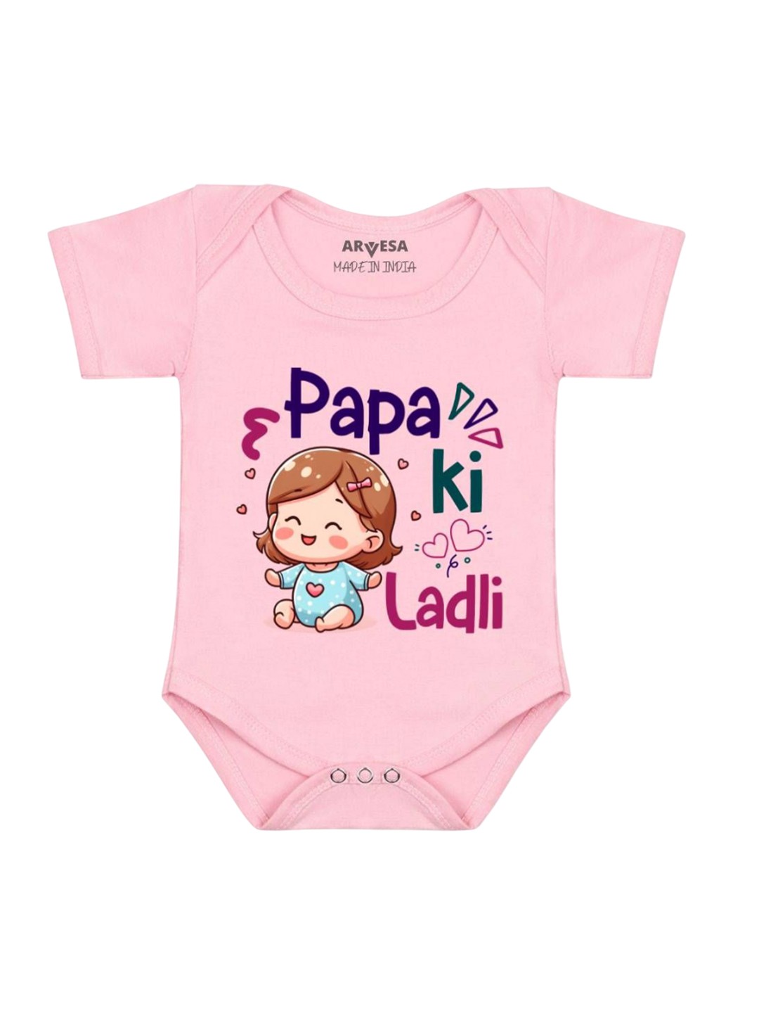 

Arvesa Kids Papa Ki Ladli Printed Romper, Pink