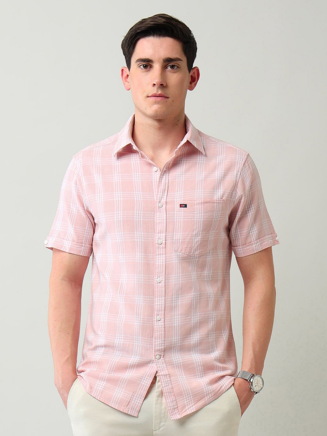 

AD By Arvind Men Slim Fit Opaque Checked Casual Shirt, White