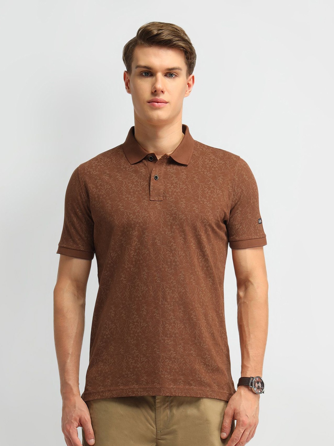 

Arrow Sport Men Brand Logo Printed Polo Collar Pockets T-shirt, Orange