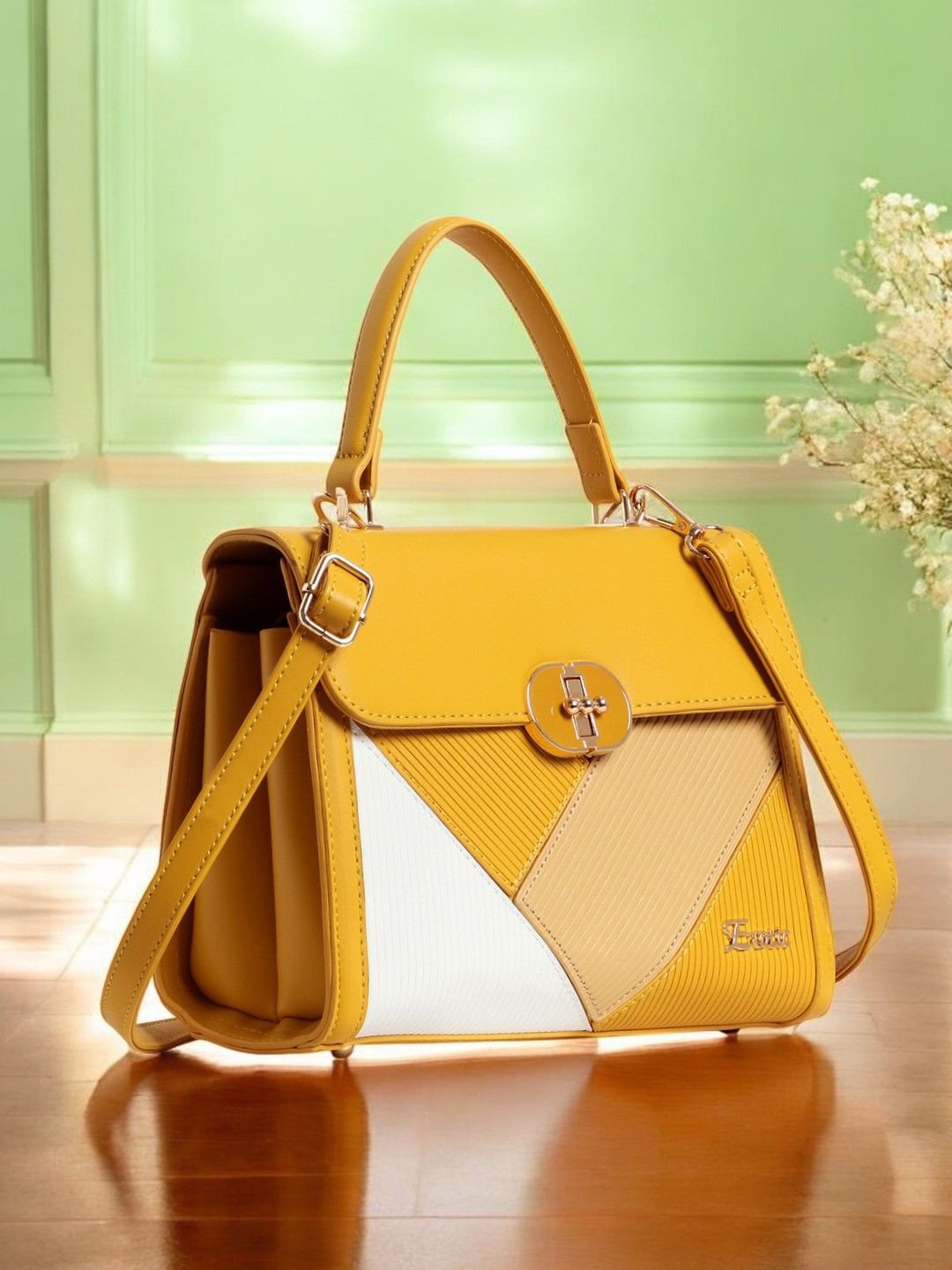 

Exotic Checked Sling Bag with Quilted, Yellow