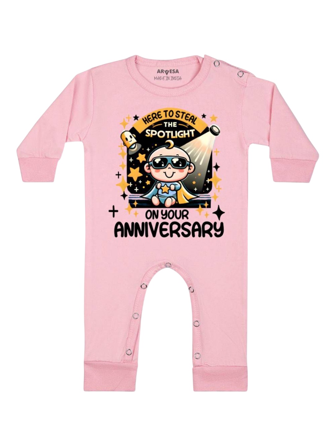 

Arvesa Kids First Anniversary With Mom And Dad Printed Baby Romper, Pink