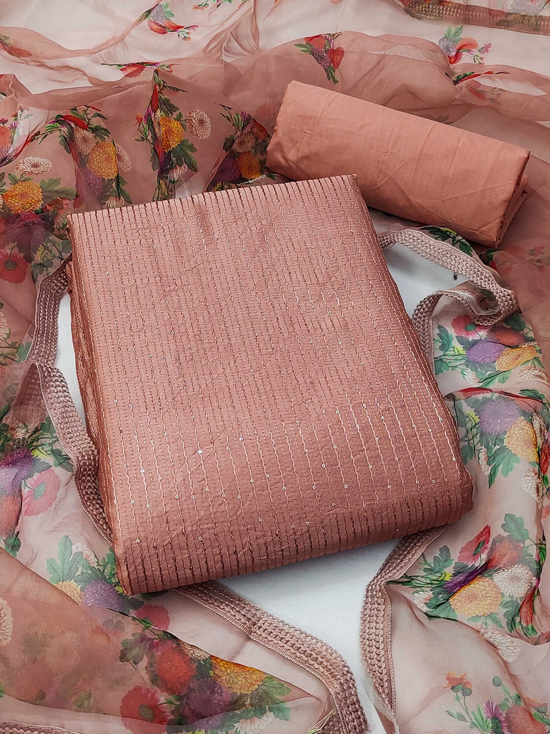 

SAINOOR Embroidered Pure Cotton Unstitched Dress Material, Peach