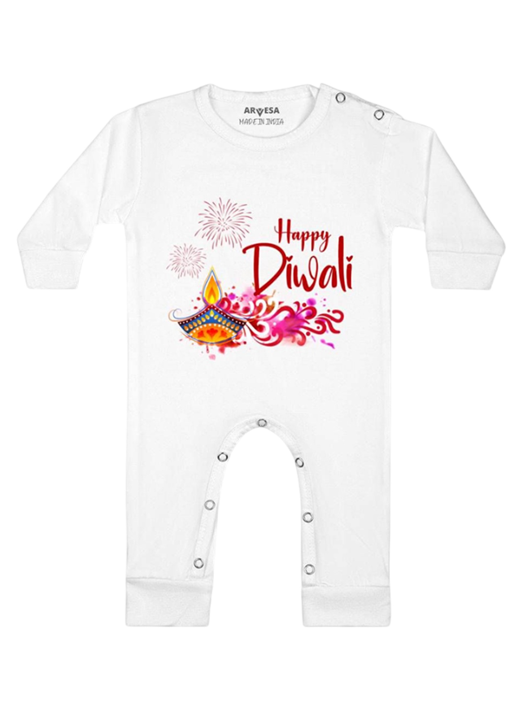 

Arvesa First Diwali Printed Baby Romper, White