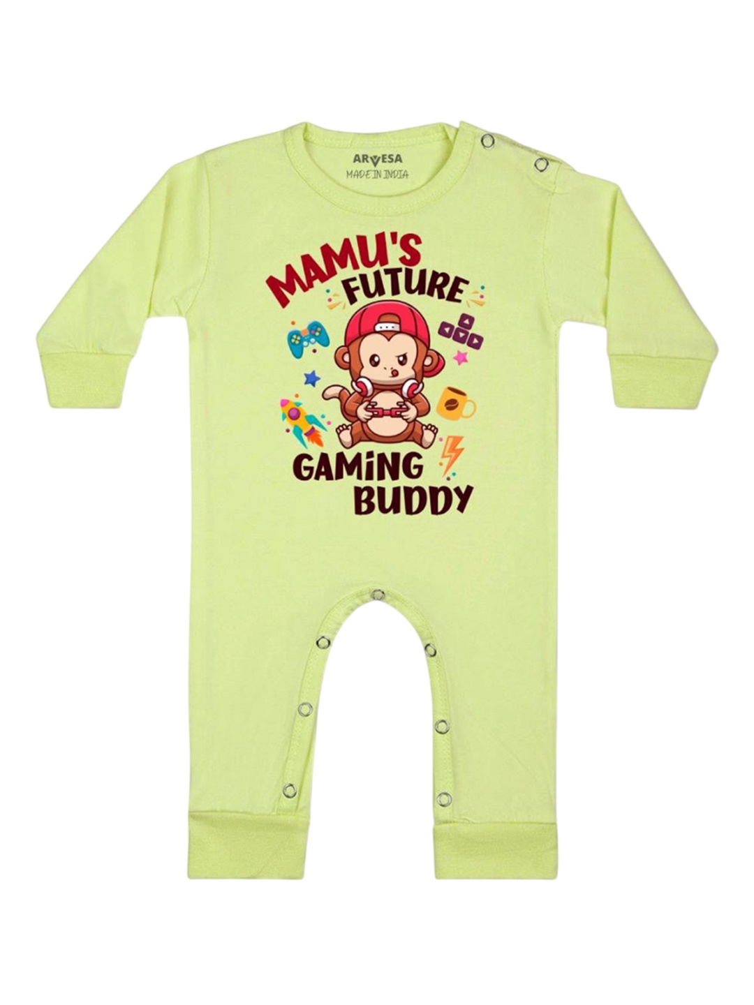 

Arvesa Kids Mamu Future Gaming Buddy Printed Baby Romper, Yellow