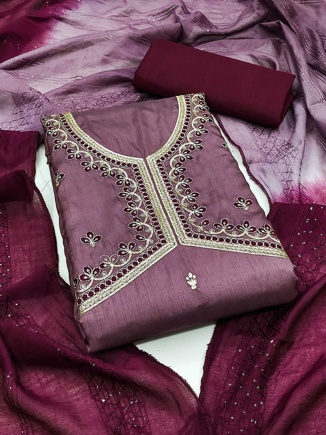 

SAINOOR Embroidered Unstitched Dress Material, Purple