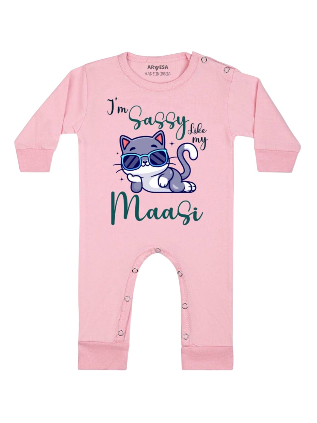 

Arvesa Kids I Am Sassy Like My Bua Printed Baby Romper, Pink